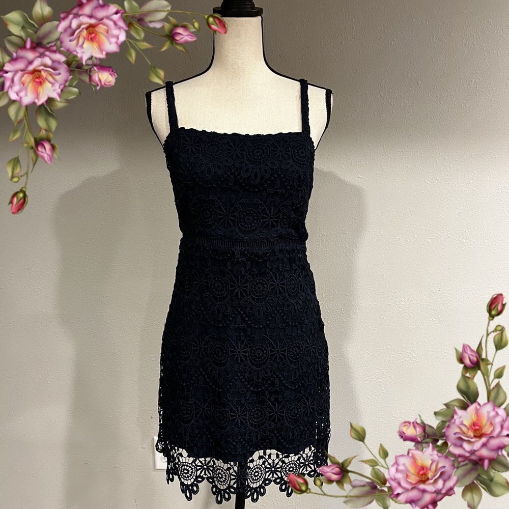 Hollister lace square neck navy mini dress with straps
